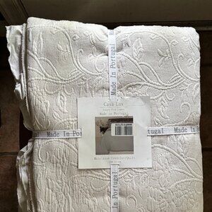 Casa Lux RUFFLE GRAY FLORAL MATELASSE COTTON QUEEN SIZE QUILT/COVERLET Portugal